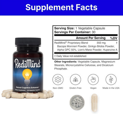 RediMind - Natural Cognitive Enhancement Supplement Capsule - Non-GMO, Vegan, Gluten-Free